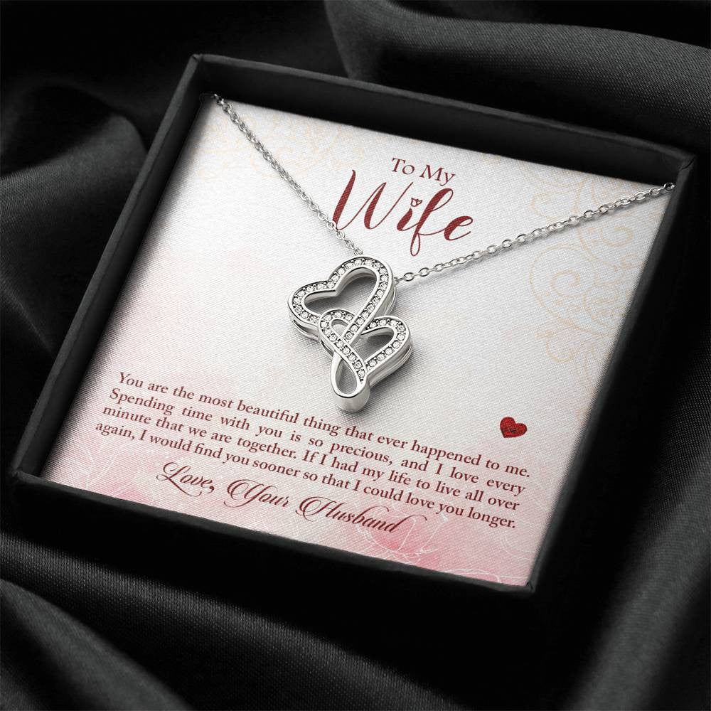 To My Wife You Are The Most Beautiful Thing Double Hearts Necklace Message Card From Son Daughter Gift Anniversary Birthday Graduation Mothers Day - Double Hearts Necklace