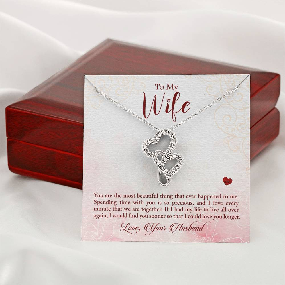 To My Wife You Are The Most Beautiful Thing Double Hearts Necklace Message Card From Son Daughter Gift Anniversary Birthday Graduation Mothers Day - Double Hearts Necklace