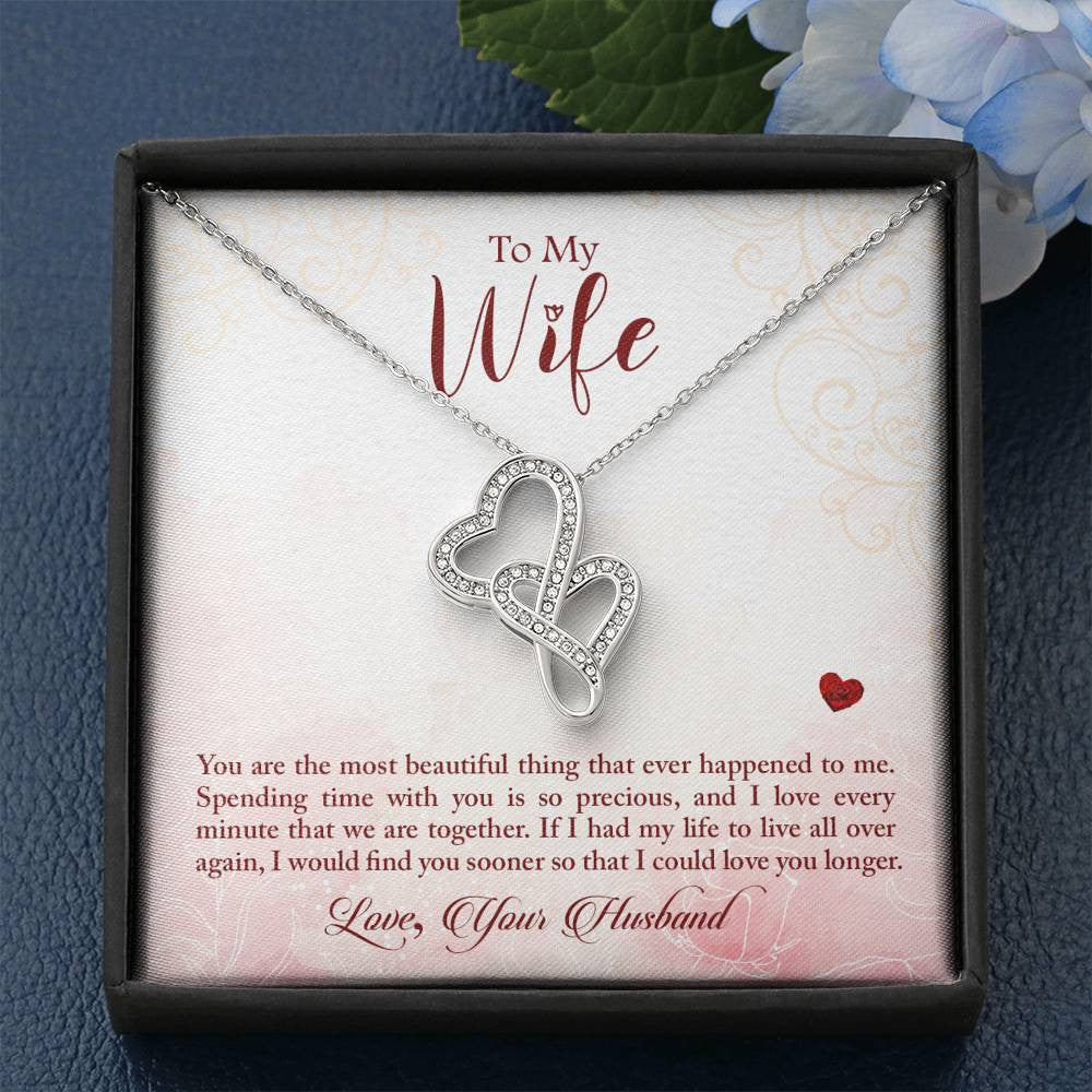 To My Wife You Are The Most Beautiful Thing Double Hearts Necklace Message Card From Son Daughter Gift Anniversary Birthday Graduation Mothers Day - Double Hearts Necklace