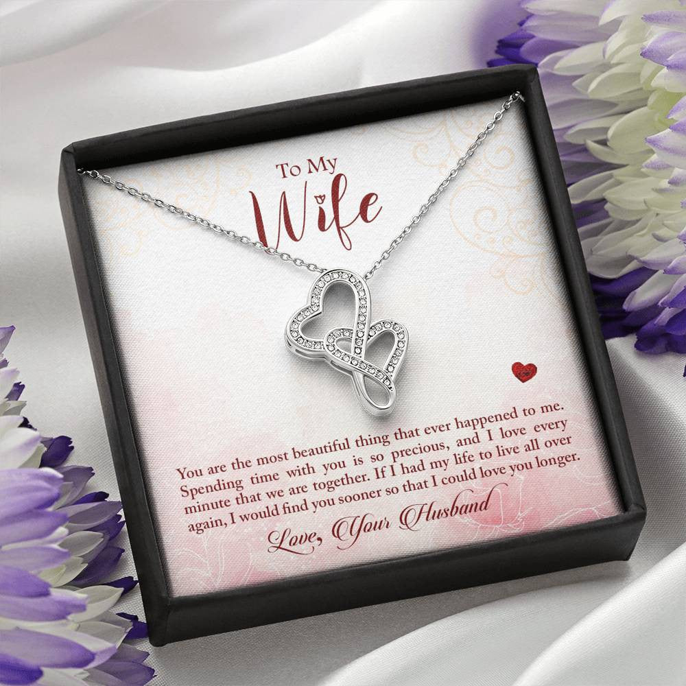 To My Wife You Are The Most Beautiful Thing Double Hearts Necklace Message Card From Son Daughter Gift Anniversary Birthday Graduation Mothers Day - Double Hearts Necklace