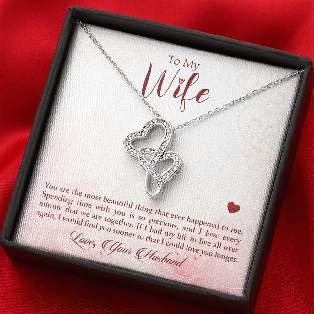 To My Wife You Are The Most Beautiful Thing Double Hearts Necklace Message Card From Son Daughter Gift Anniversary Birthday Graduation Mothers Day - Double Hearts Necklace
