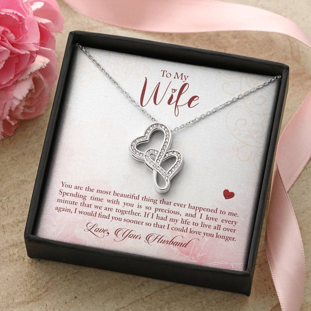 To My Wife You Are The Most Beautiful Thing Double Hearts Necklace Message Card From Son Daughter Gift Anniversary Birthday Graduation Mothers Day - Double Hearts Necklace