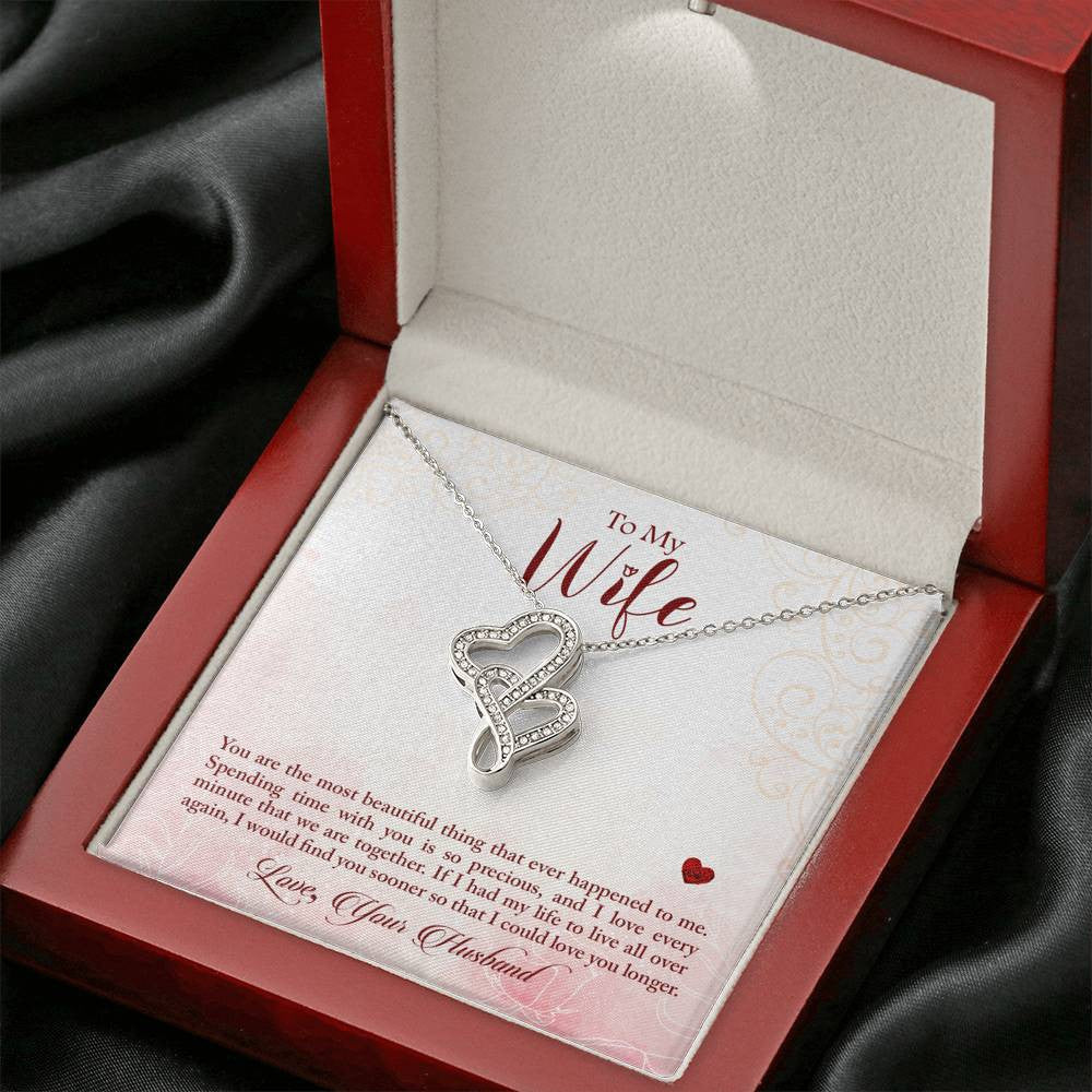 To My Wife You Are The Most Beautiful Thing Double Hearts Necklace Message Card From Son Daughter Gift Anniversary Birthday Graduation Mothers Day - Double Hearts Necklace