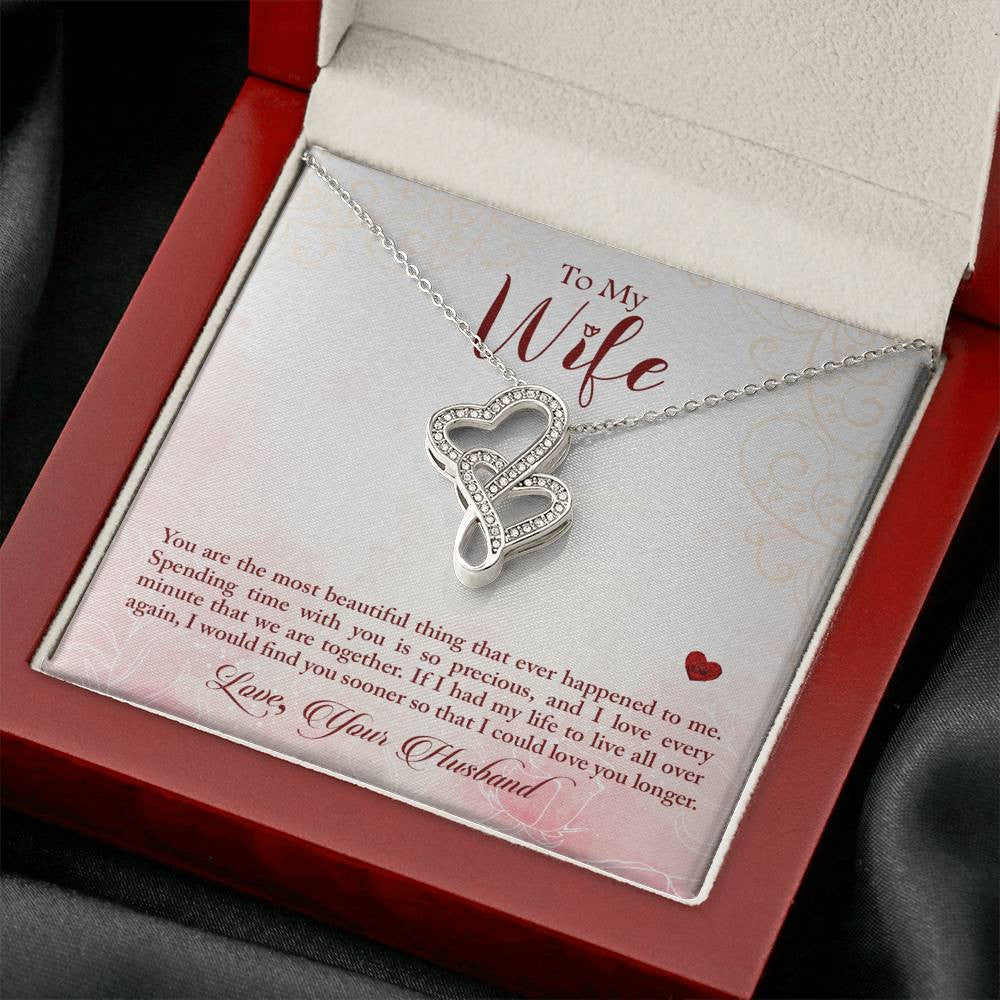 To My Wife You Are The Most Beautiful Thing Double Hearts Necklace Message Card From Son Daughter Gift Anniversary Birthday Graduation Mothers Day - Double Hearts Necklace
