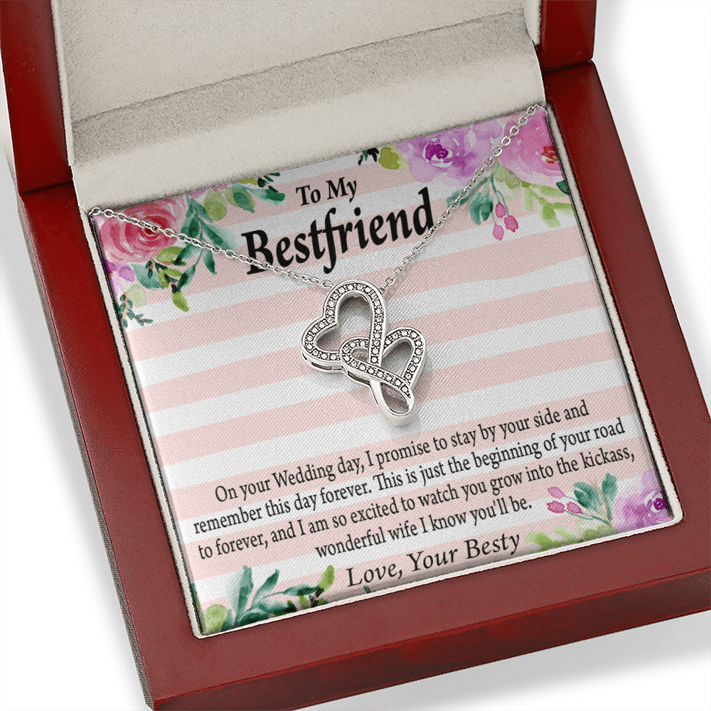 To My Best Friend Wedding Wonderful Wife Double Hearts Necklace Message Card From Son Daughter Gift Anniversary Birthday Graduation Mothers Day - Double Hearts Necklace