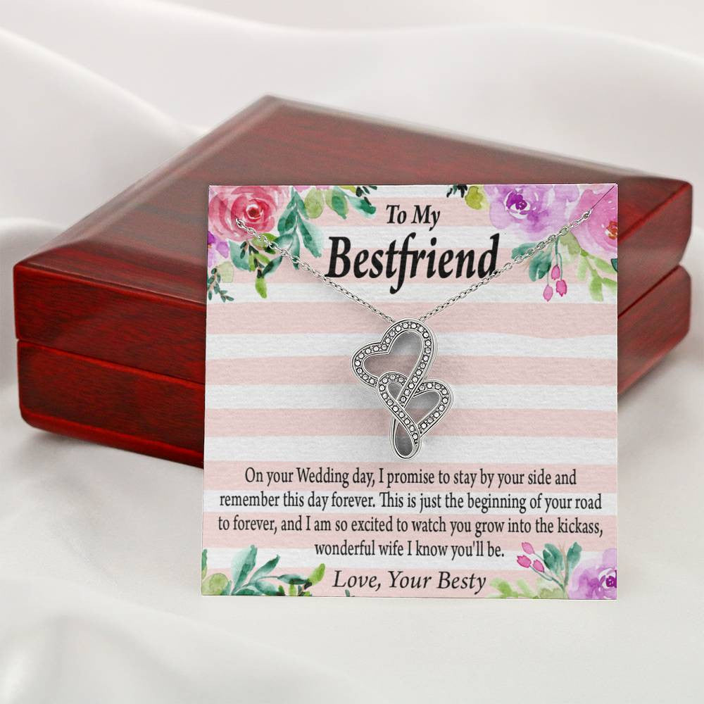 To My Best Friend Wedding Wonderful Wife Double Hearts Necklace Message Card From Son Daughter Gift Anniversary Birthday Graduation Mothers Day - Double Hearts Necklace