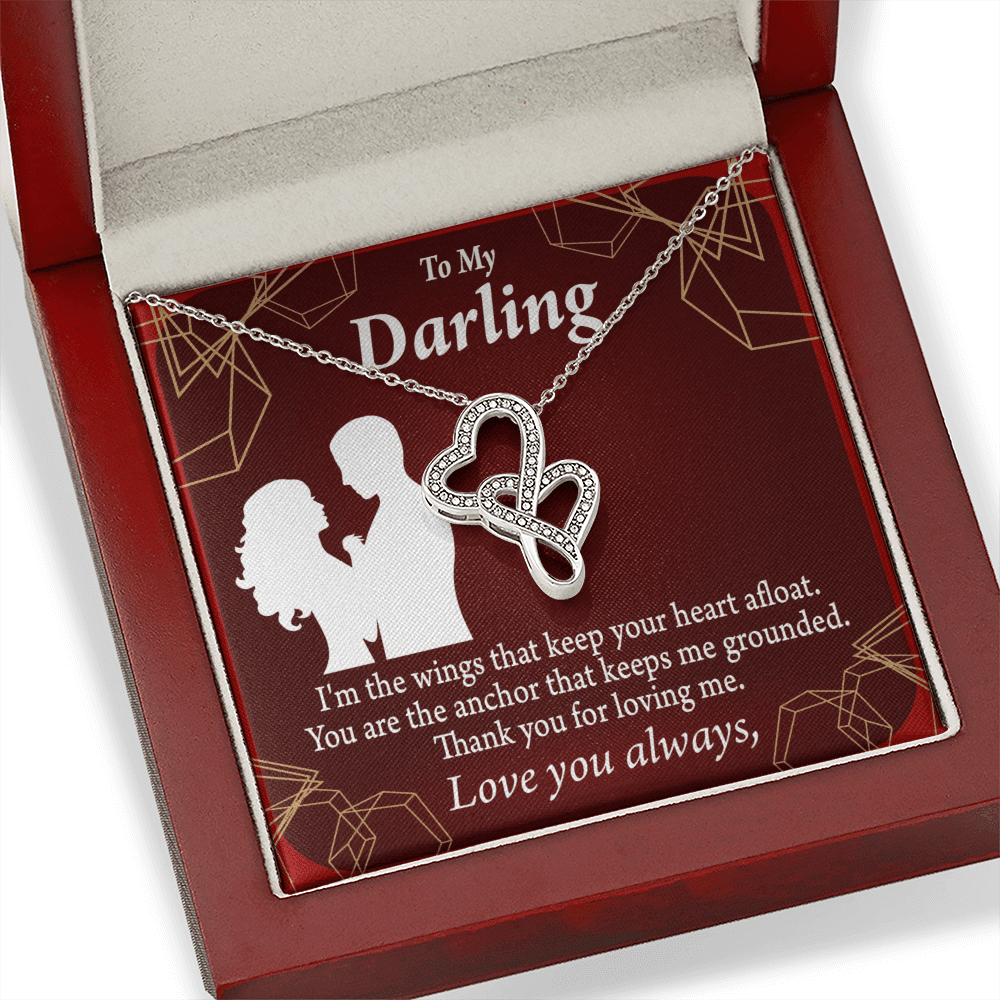 To My Wife You'Re My Anchor Twin Hearts Necklace Cz Eternal Bond Pendant From Son Daughter Gift Anniversary Birthday Graduation Mothers Day - Double Hearts Necklace