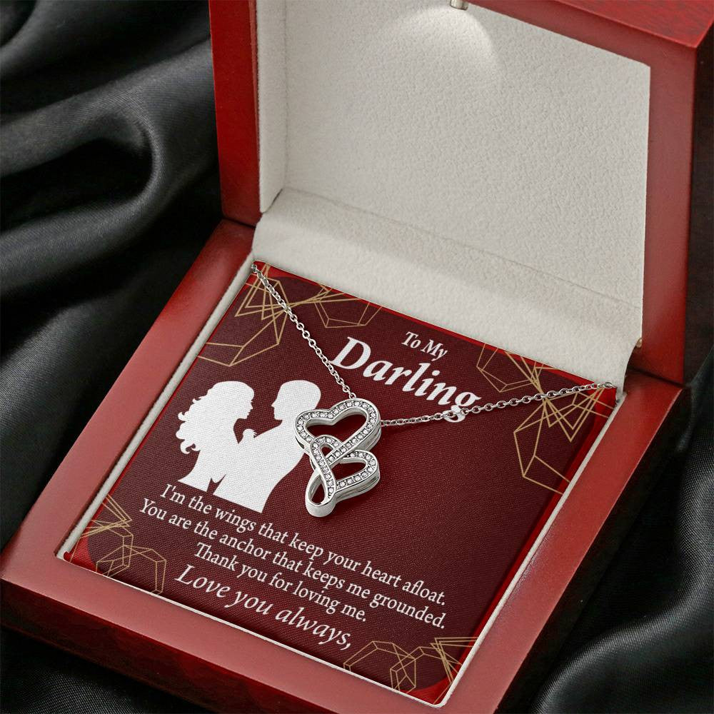 To My Wife You'Re My Anchor Twin Hearts Necklace Cz Eternal Bond Pendant From Son Daughter Gift Anniversary Birthday Graduation Mothers Day - Double Hearts Necklace