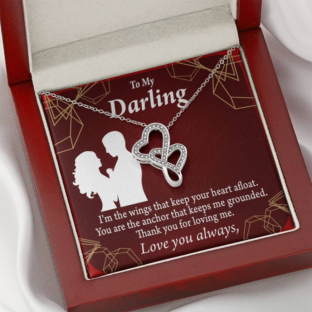 To My Wife You'Re My Anchor Twin Hearts Necklace Cz Eternal Bond Pendant From Son Daughter Gift Anniversary Birthday Graduation Mothers Day - Double Hearts Necklace