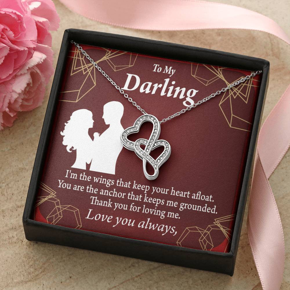 To My Wife You'Re My Anchor Twin Hearts Necklace Cz Eternal Bond Pendant From Son Daughter Gift Anniversary Birthday Graduation Mothers Day - Double Hearts Necklace