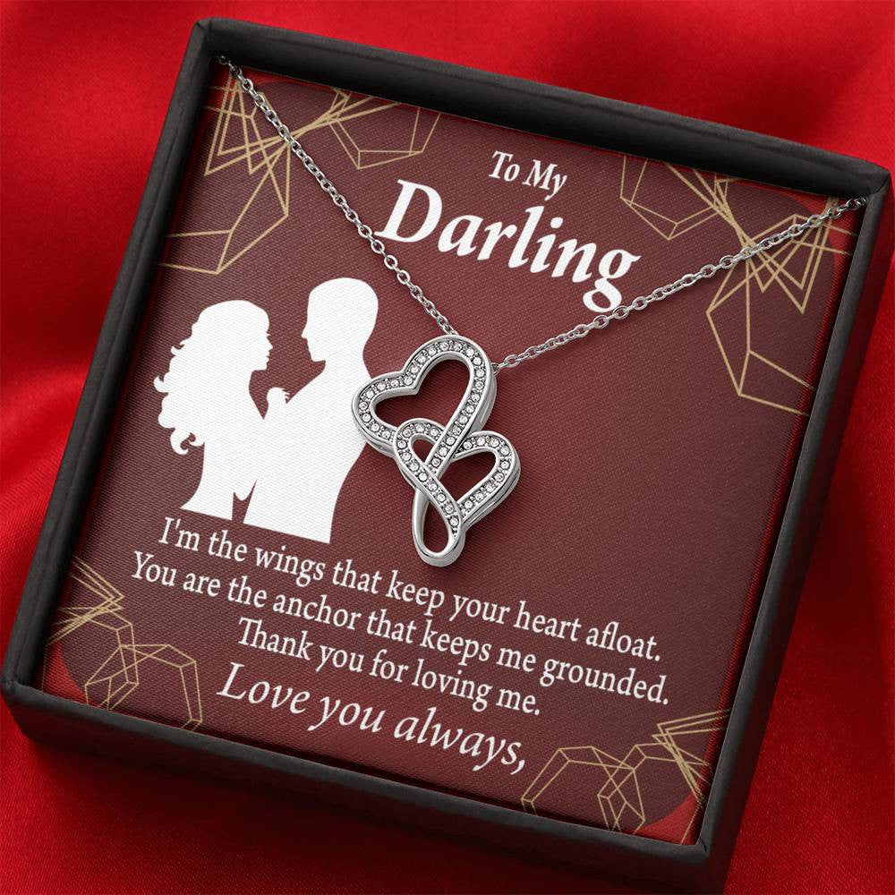 To My Wife You'Re My Anchor Twin Hearts Necklace Cz Eternal Bond Pendant From Son Daughter Gift Anniversary Birthday Graduation Mothers Day - Double Hearts Necklace