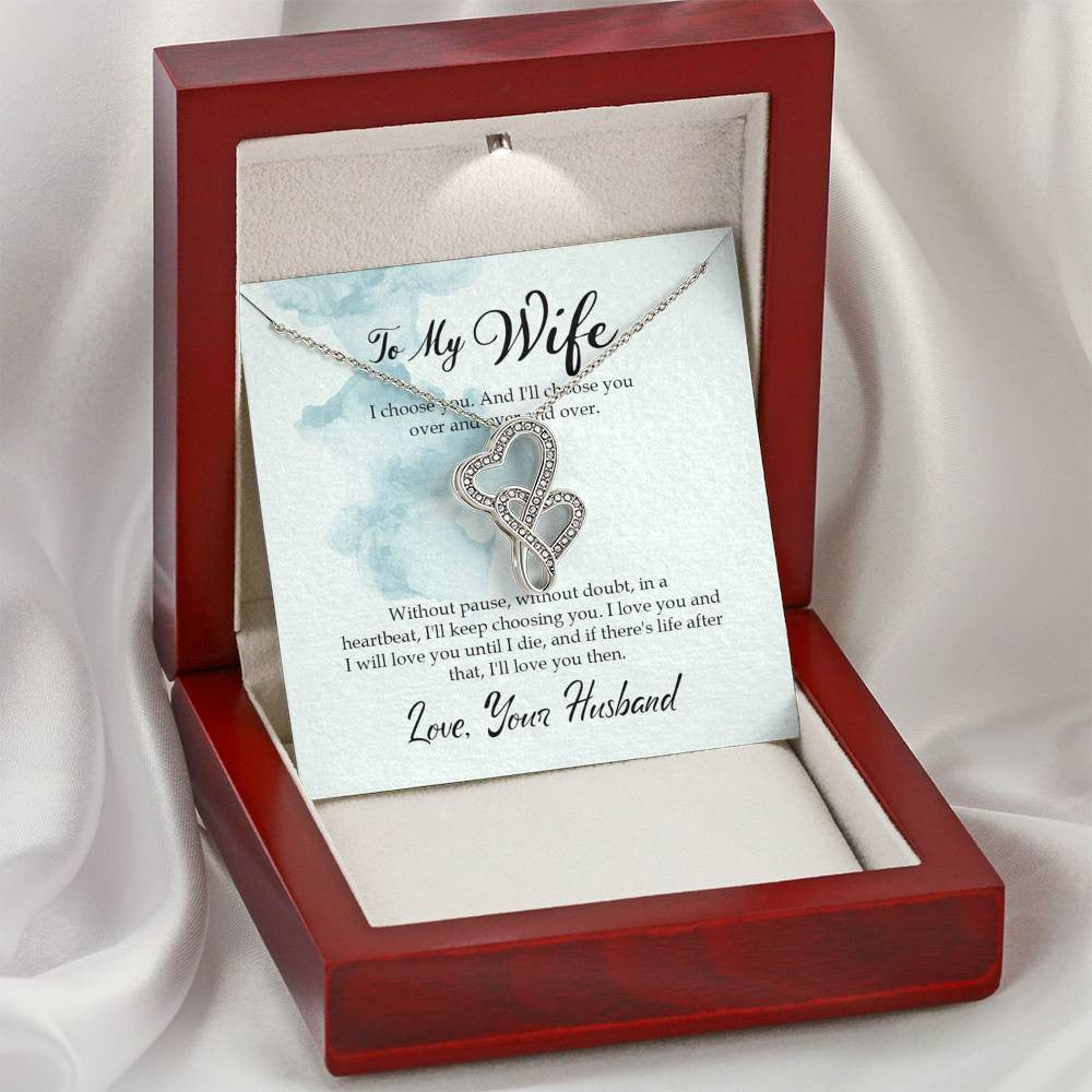 To My Wife I Choose You Twin Hearts Necklace Cz Eternal Bond Pendant From Son Daughter Gift Anniversary Birthday Graduation Mothers Day - Double Hearts Necklace
