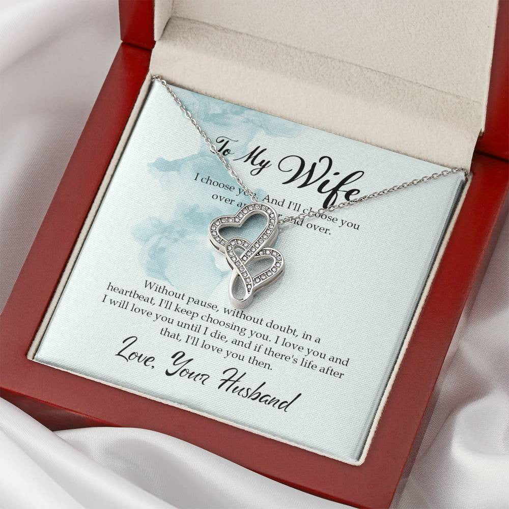 To My Wife I Choose You Twin Hearts Necklace Cz Eternal Bond Pendant From Son Daughter Gift Anniversary Birthday Graduation Mothers Day - Double Hearts Necklace