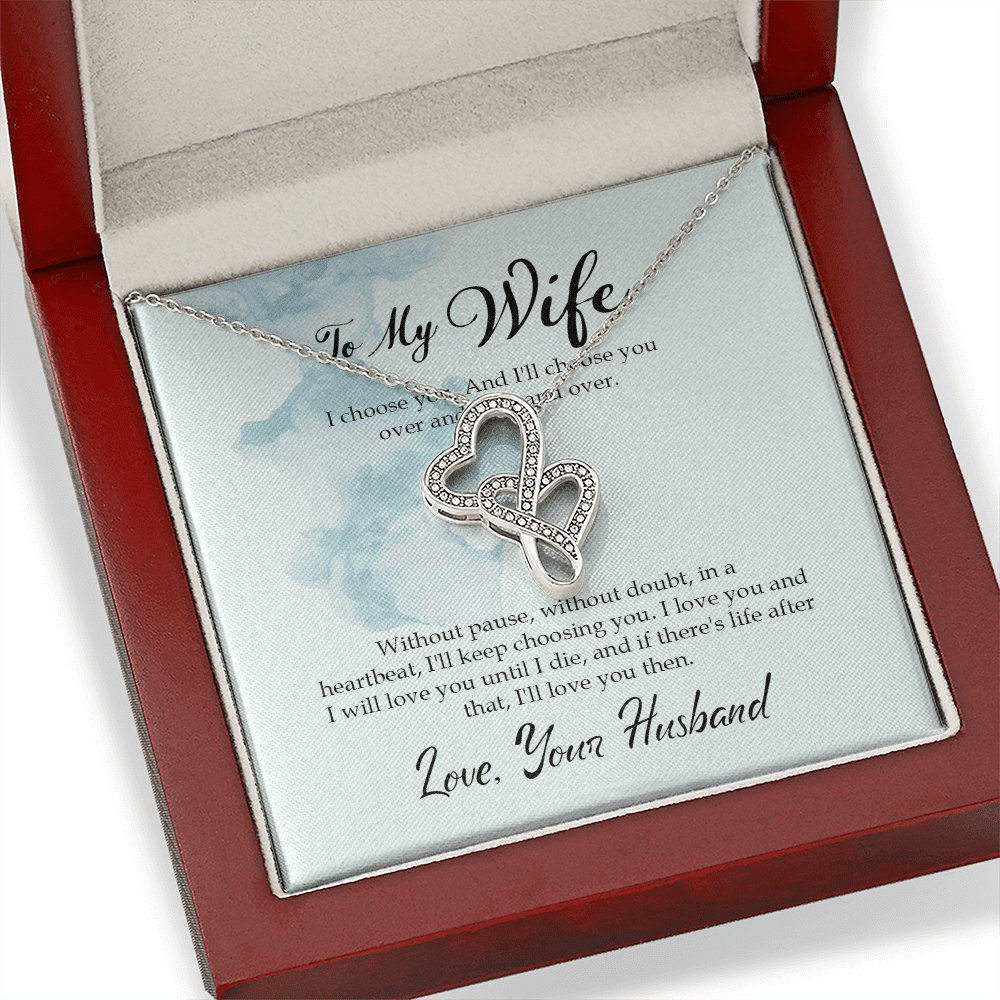 To My Wife I Choose You Twin Hearts Necklace Cz Eternal Bond Pendant From Son Daughter Gift Anniversary Birthday Graduation Mothers Day - Double Hearts Necklace