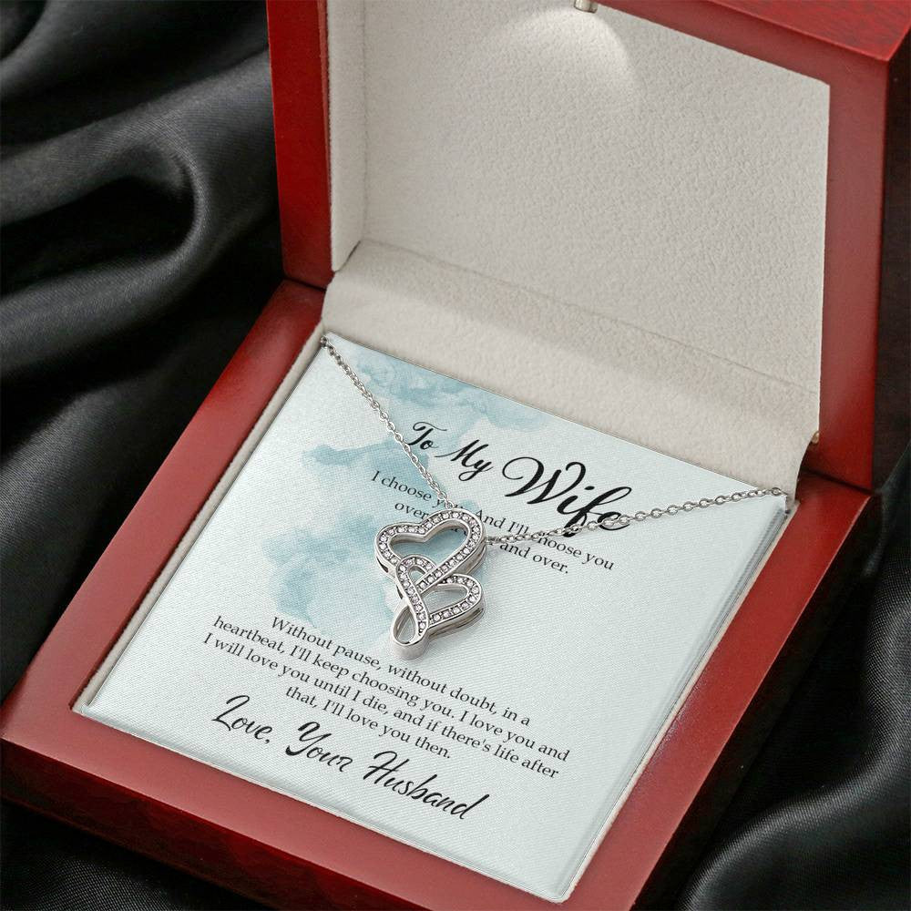 To My Wife I Choose You Twin Hearts Necklace Cz Eternal Bond Pendant From Son Daughter Gift Anniversary Birthday Graduation Mothers Day - Double Hearts Necklace