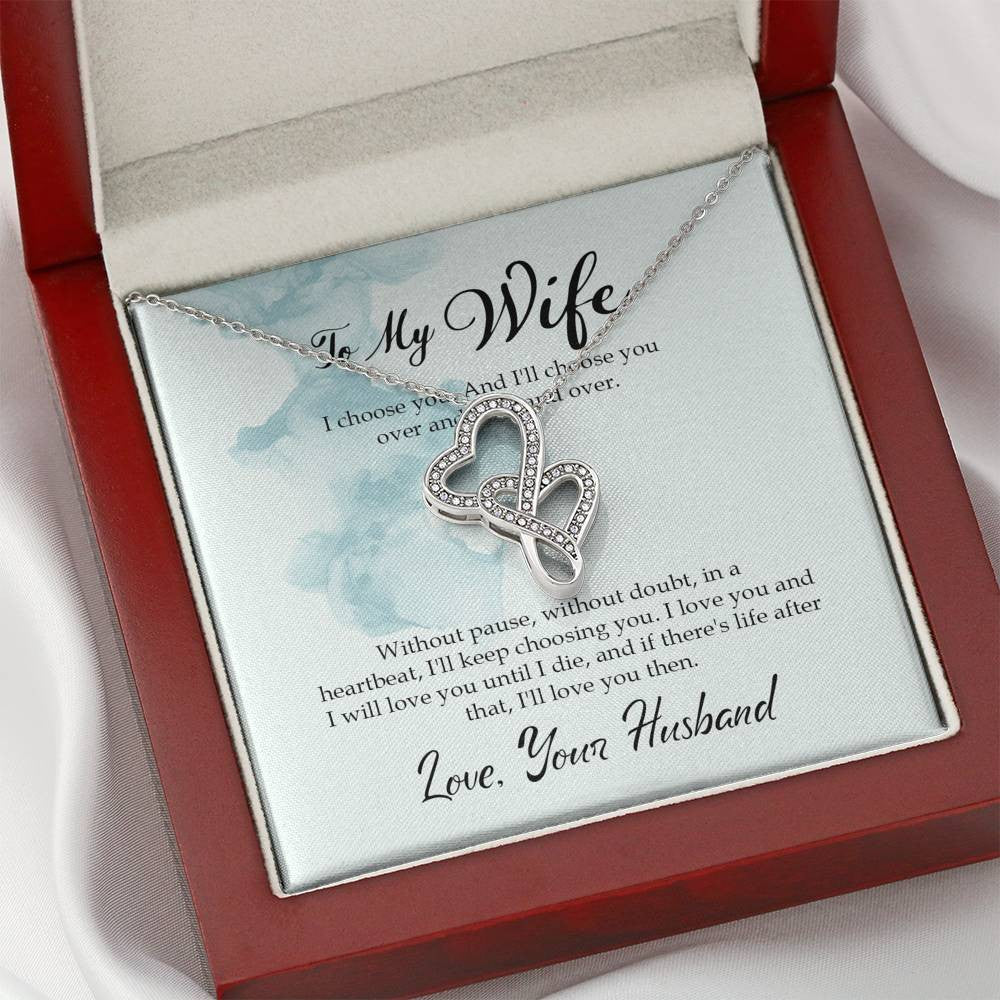 To My Wife I Choose You Twin Hearts Necklace Cz Eternal Bond Pendant From Son Daughter Gift Anniversary Birthday Graduation Mothers Day - Double Hearts Necklace