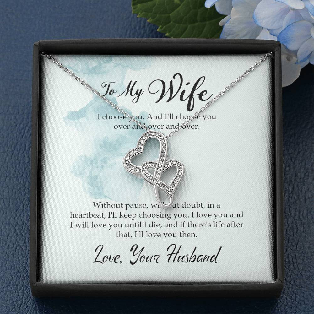 To My Wife I Choose You Twin Hearts Necklace Cz Eternal Bond Pendant From Son Daughter Gift Anniversary Birthday Graduation Mothers Day - Double Hearts Necklace
