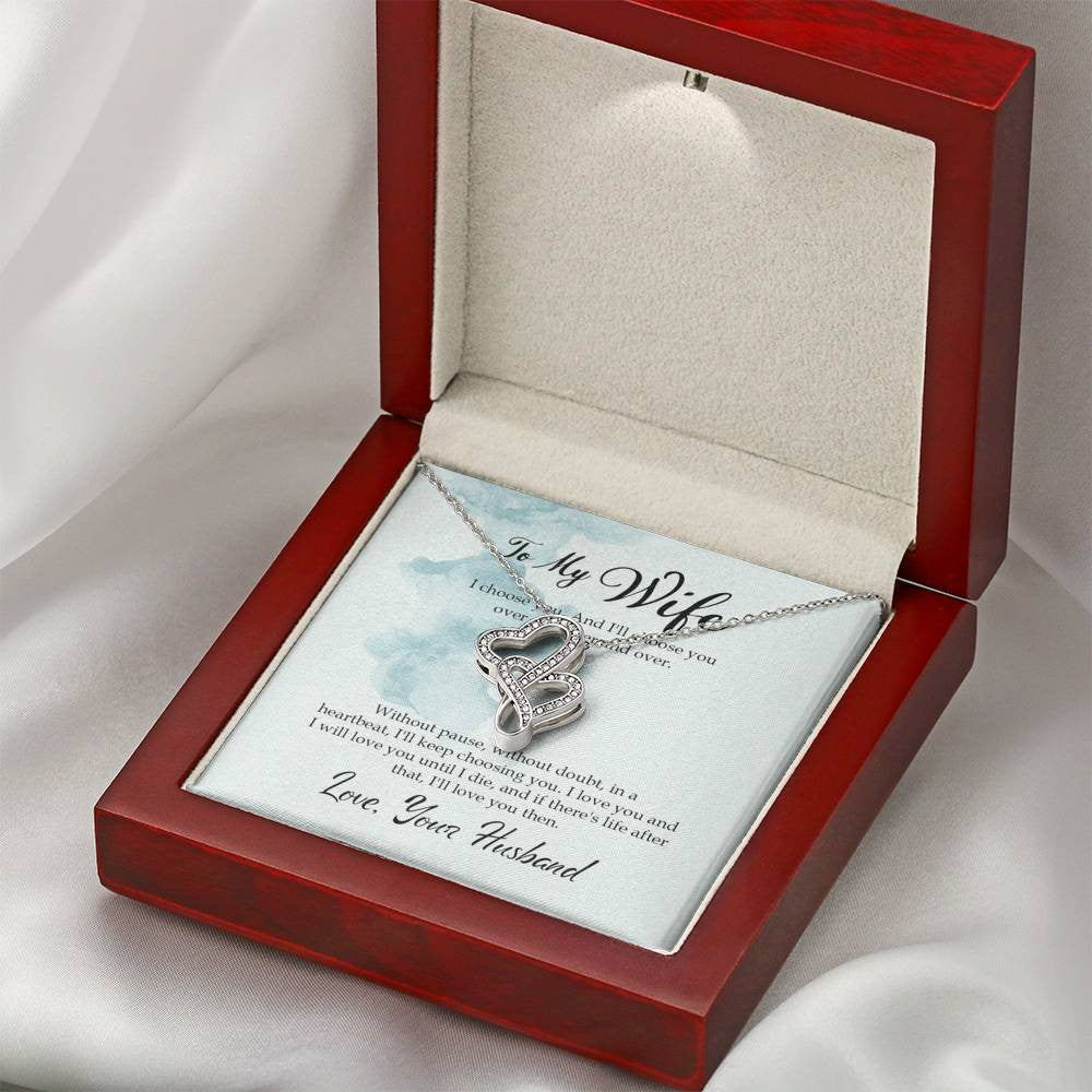 To My Wife I Choose You Twin Hearts Necklace Cz Eternal Bond Pendant From Son Daughter Gift Anniversary Birthday Graduation Mothers Day - Double Hearts Necklace