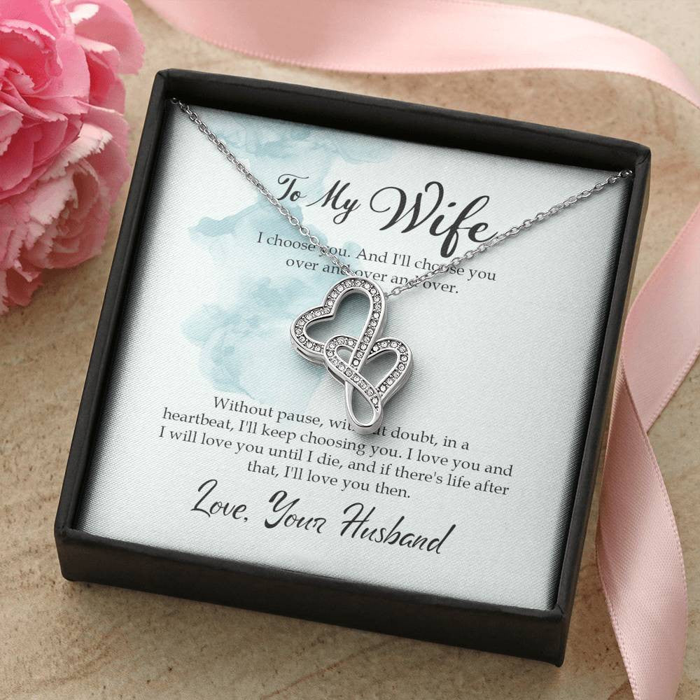 To My Wife I Choose You Twin Hearts Necklace Cz Eternal Bond Pendant From Son Daughter Gift Anniversary Birthday Graduation Mothers Day - Double Hearts Necklace