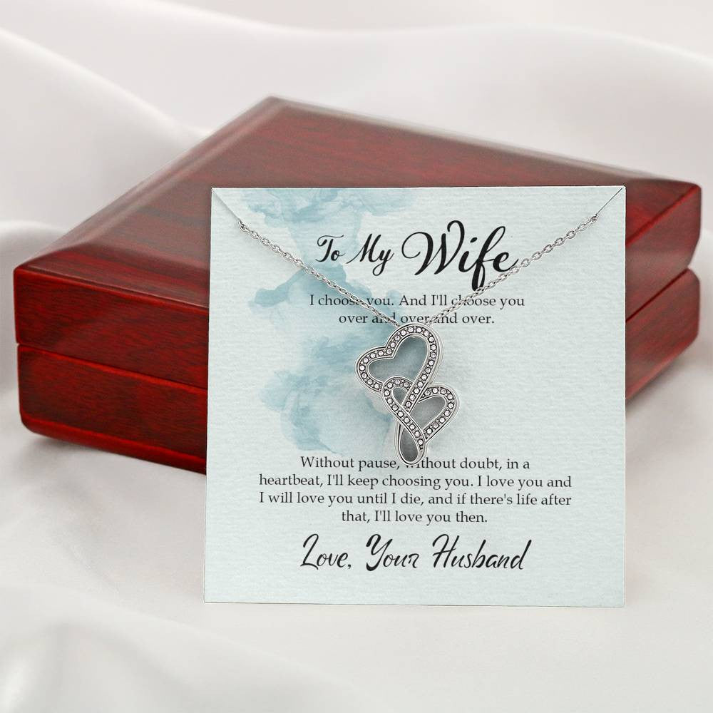 To My Wife I Choose You Twin Hearts Necklace Cz Eternal Bond Pendant From Son Daughter Gift Anniversary Birthday Graduation Mothers Day - Double Hearts Necklace