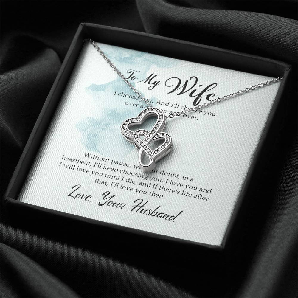 To My Wife I Choose You Twin Hearts Necklace Cz Eternal Bond Pendant From Son Daughter Gift Anniversary Birthday Graduation Mothers Day - Double Hearts Necklace