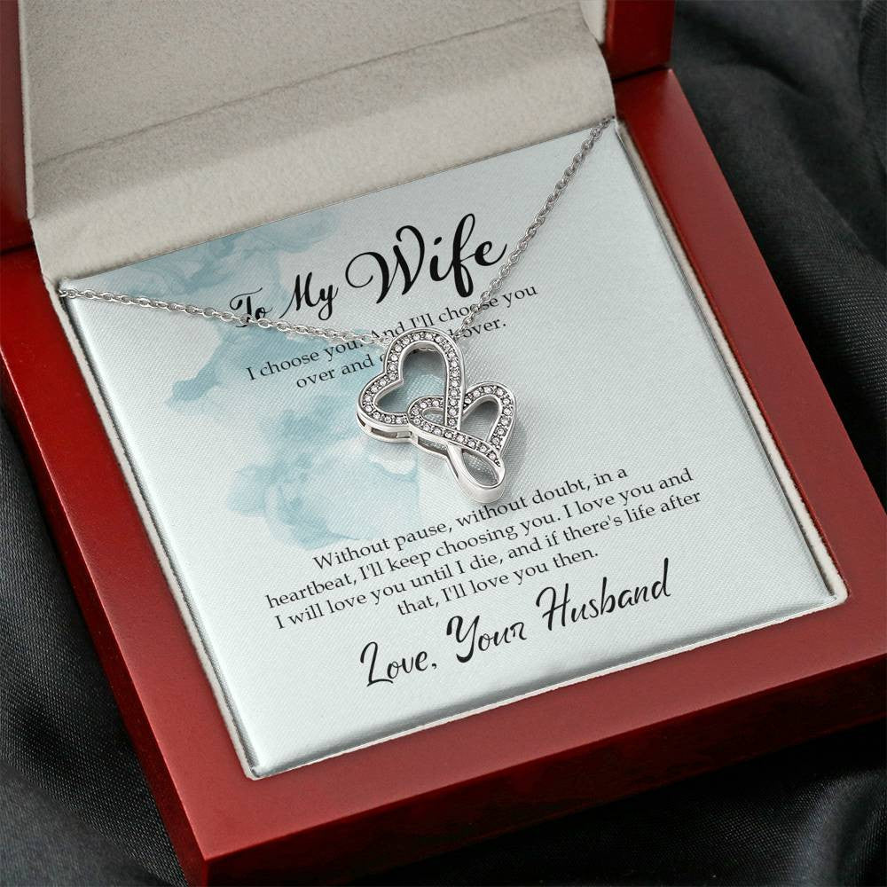 To My Wife I Choose You Twin Hearts Necklace Cz Eternal Bond Pendant From Son Daughter Gift Anniversary Birthday Graduation Mothers Day - Double Hearts Necklace