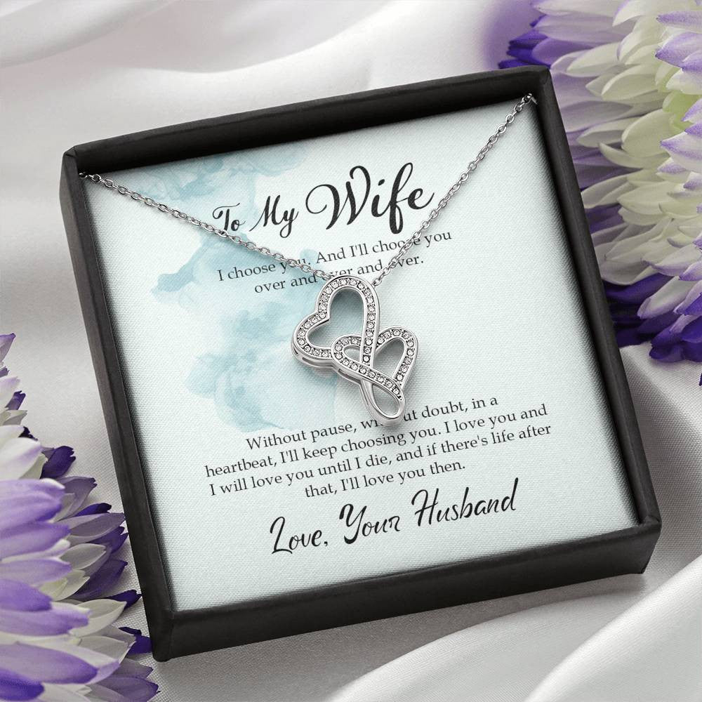 To My Wife I Choose You Twin Hearts Necklace Cz Eternal Bond Pendant From Son Daughter Gift Anniversary Birthday Graduation Mothers Day - Double Hearts Necklace