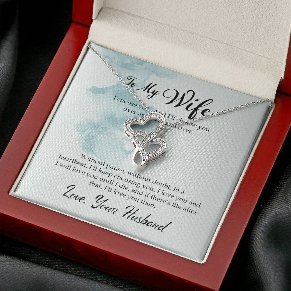 To My Wife I Choose You Twin Hearts Necklace Cz Eternal Bond Pendant From Son Daughter Gift Anniversary Birthday Graduation Mothers Day - Double Hearts Necklace