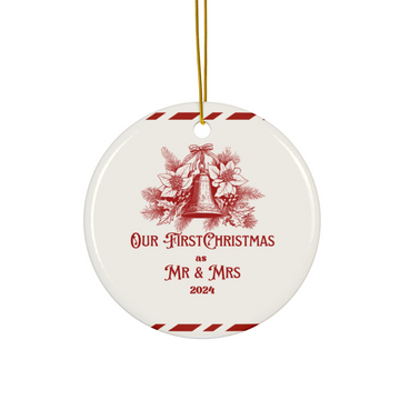 2025 Personalized First Christmas Married Red Decoration Circle Ceramic Ornament
