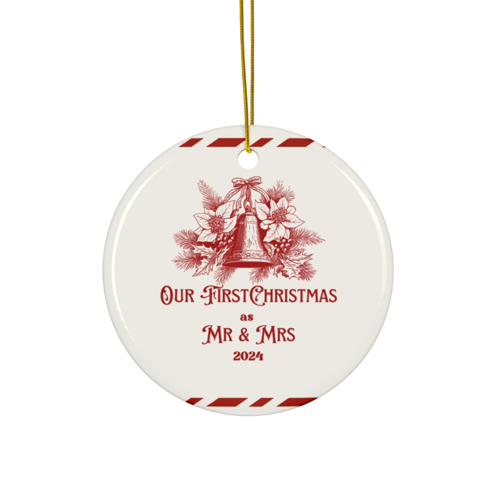 2025 Personalized First Christmas Married Red Decoration Circle Ceramic Ornament