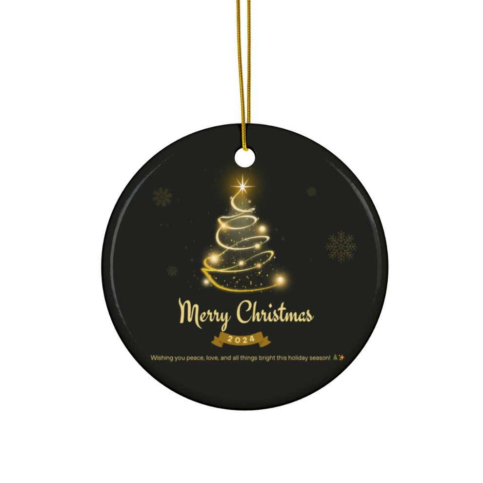 2025 Personalized Black Merry Christmas Circle Ceramic Ornament