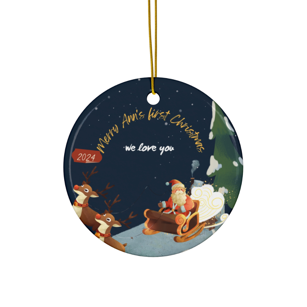 2025 Personalized Baby's First Christmas Navy Circle Ceramic Ornament
