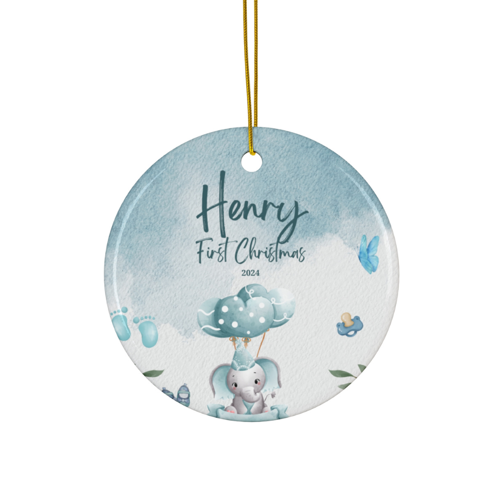 2025 Personalized Baby's First Christmas Turquoise Circle Ceramic Ornament