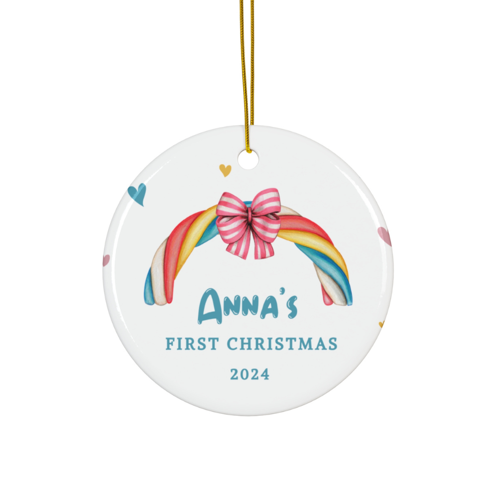 2025 Personalized Baby's First Christmas Rainbow Decoration Circle Ceramic Ornament