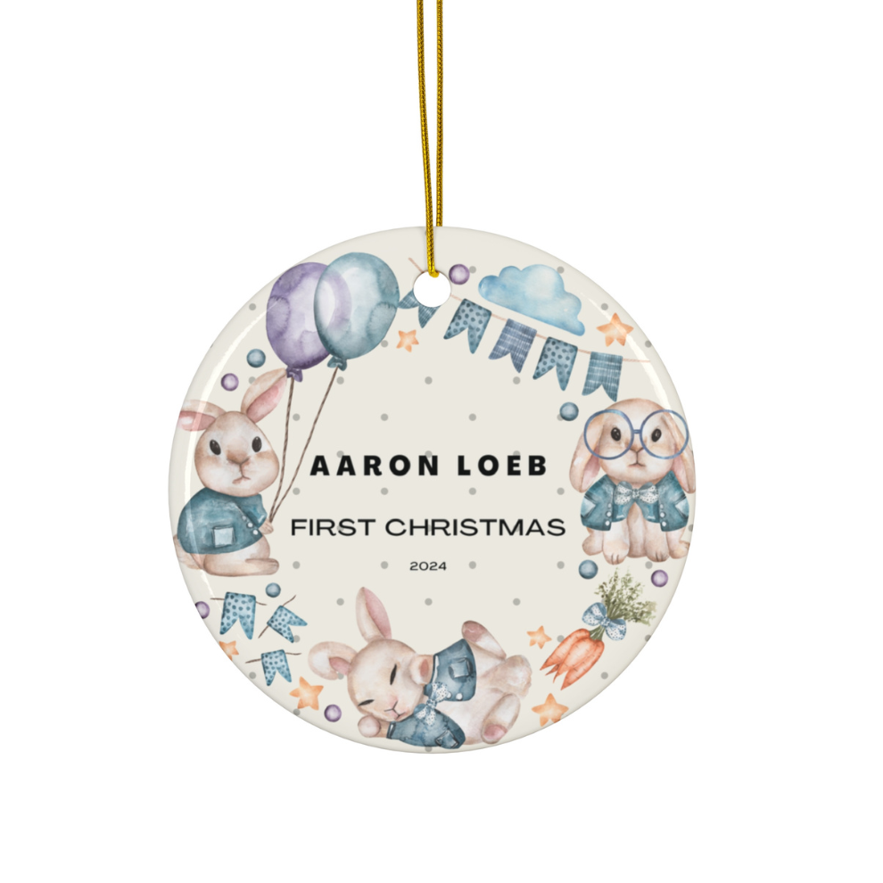 2025 Personalized Baby's First Christmas Rabbit Decoration Circle Ceramic Ornament