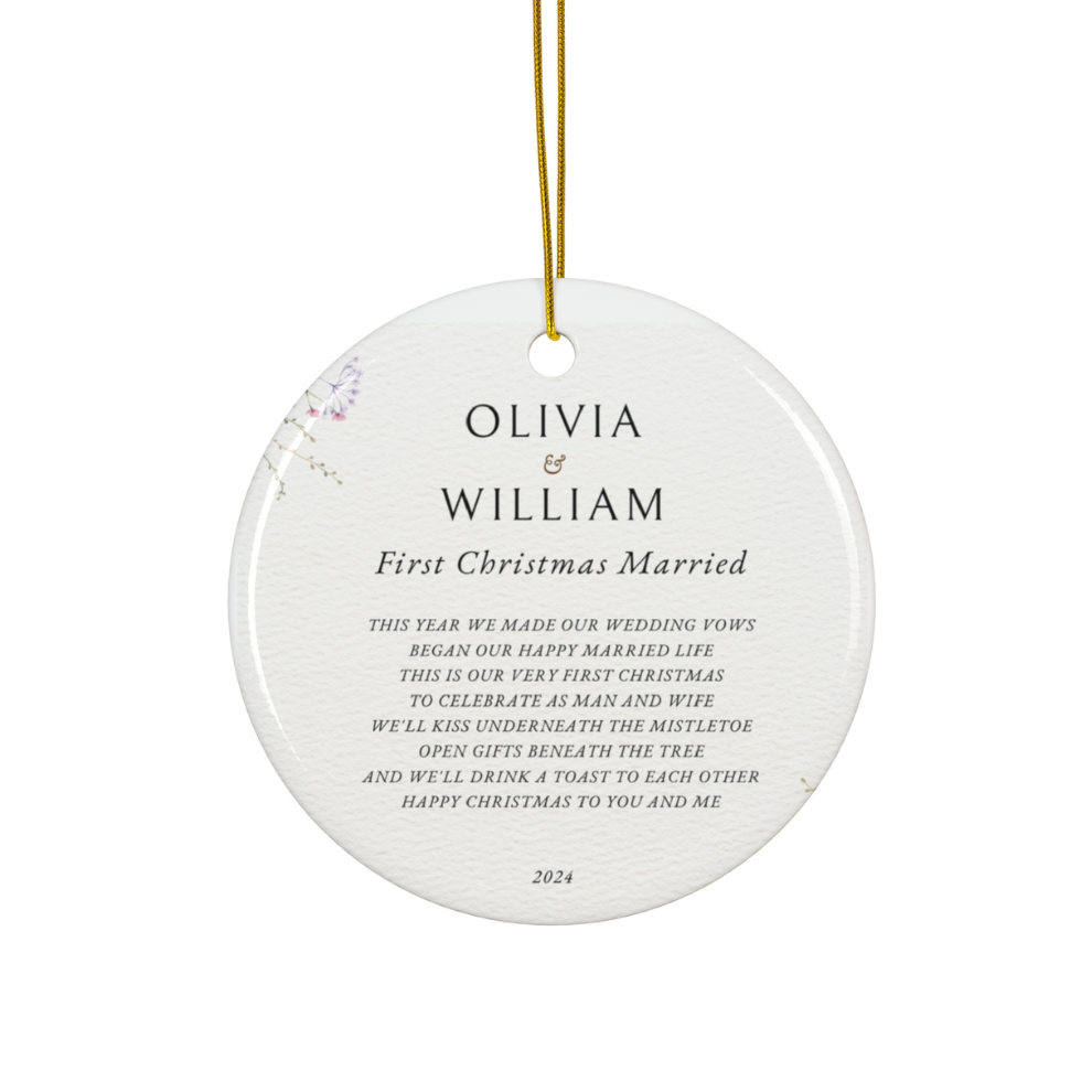 2025 Personalized Romantic First Christmas Married Circle Ceramic Ornament