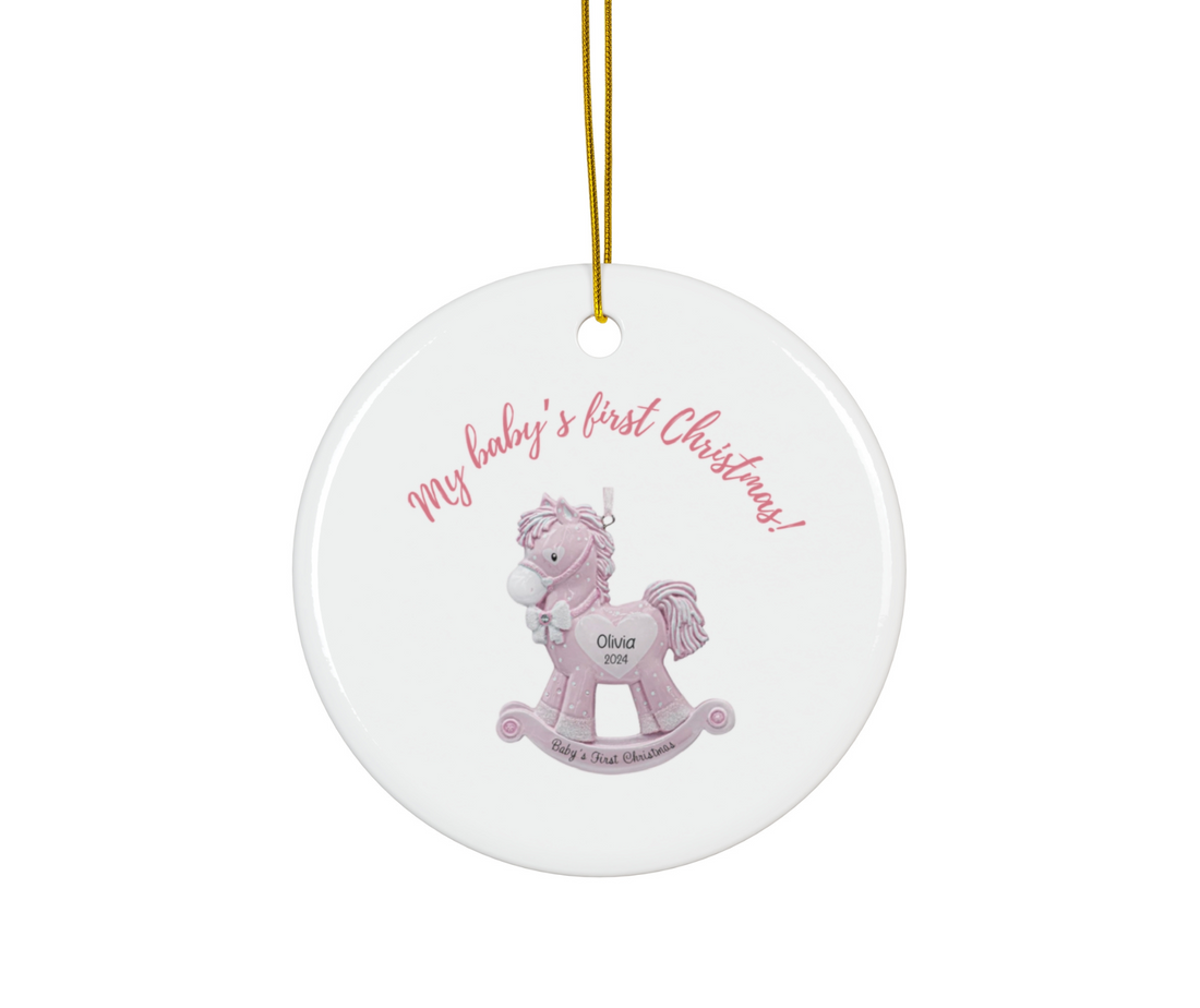 2025 Personalized Baby's First Christmas Circle Ceramic Ornament for baby girls
