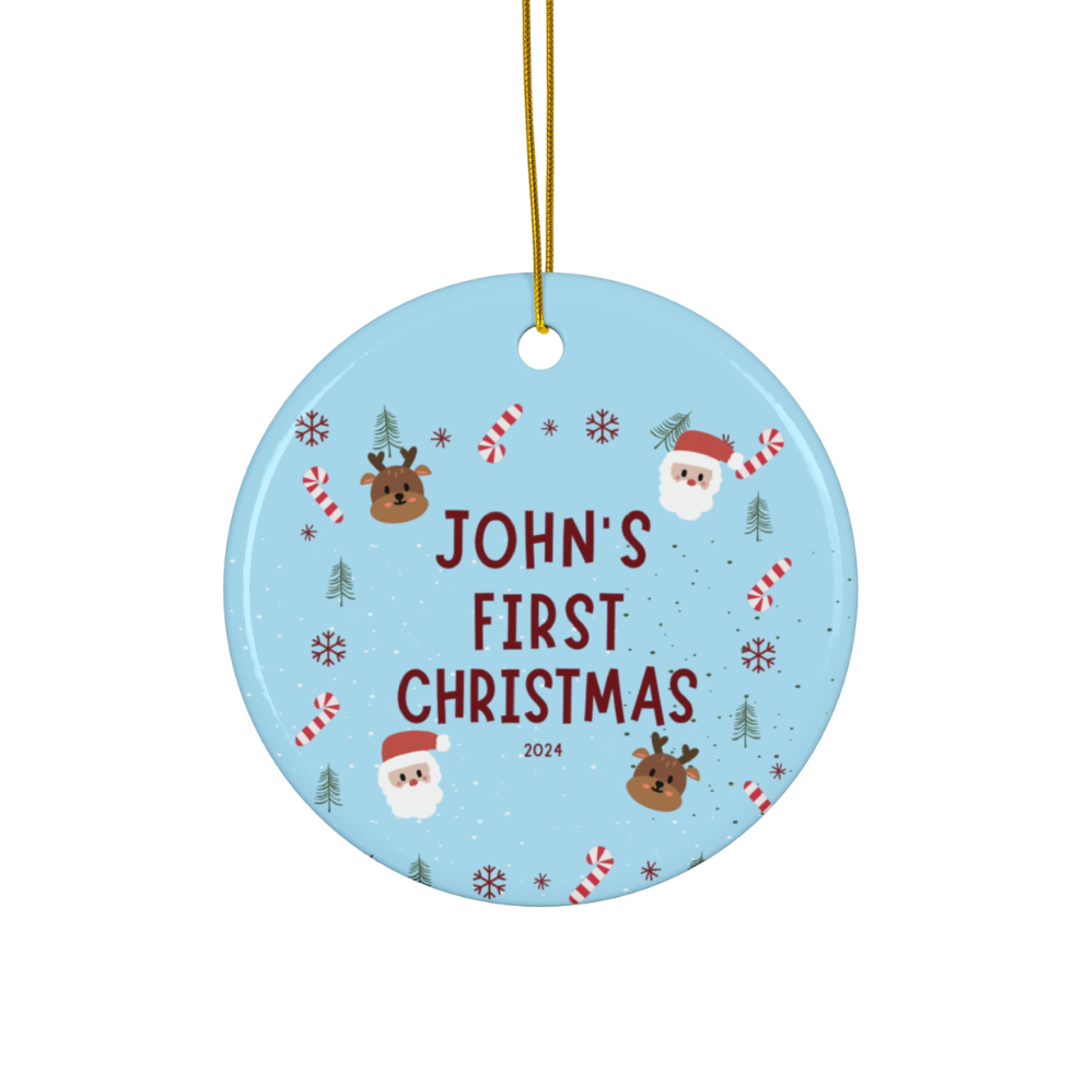 2025 Personalized Baby's First Christmas Circle Ceramic Ornament For Boy