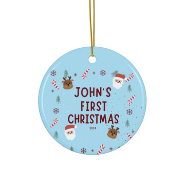 2025 Personalized Baby's First Christmas Circle Ceramic Ornament For Boy