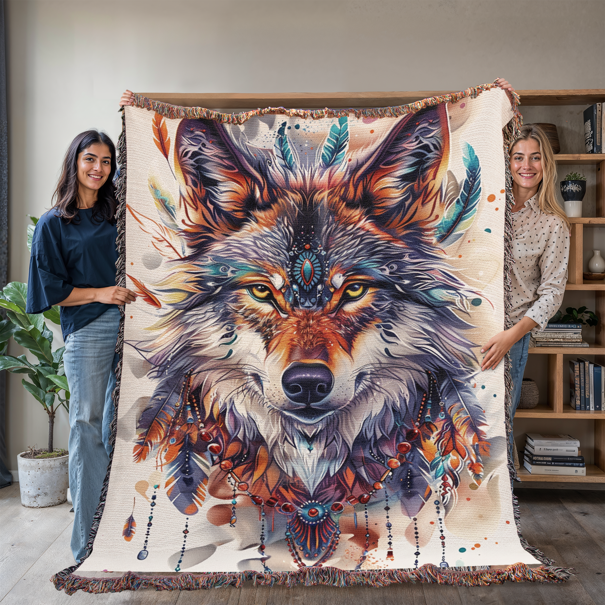 Mystic Wolf Woven Blanket
