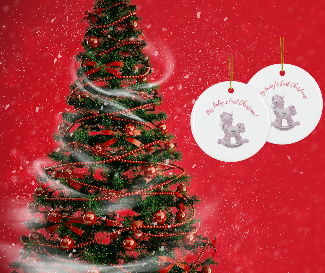 2025 Personalized Baby's First Christmas Circle Ceramic Ornament for baby girls