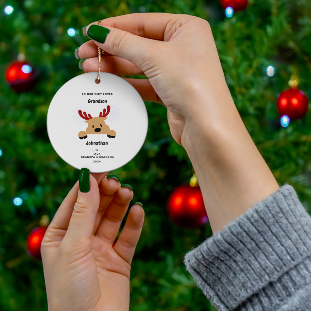 2025 Personalized Grandson Christmas Circle Ceramic Ornament