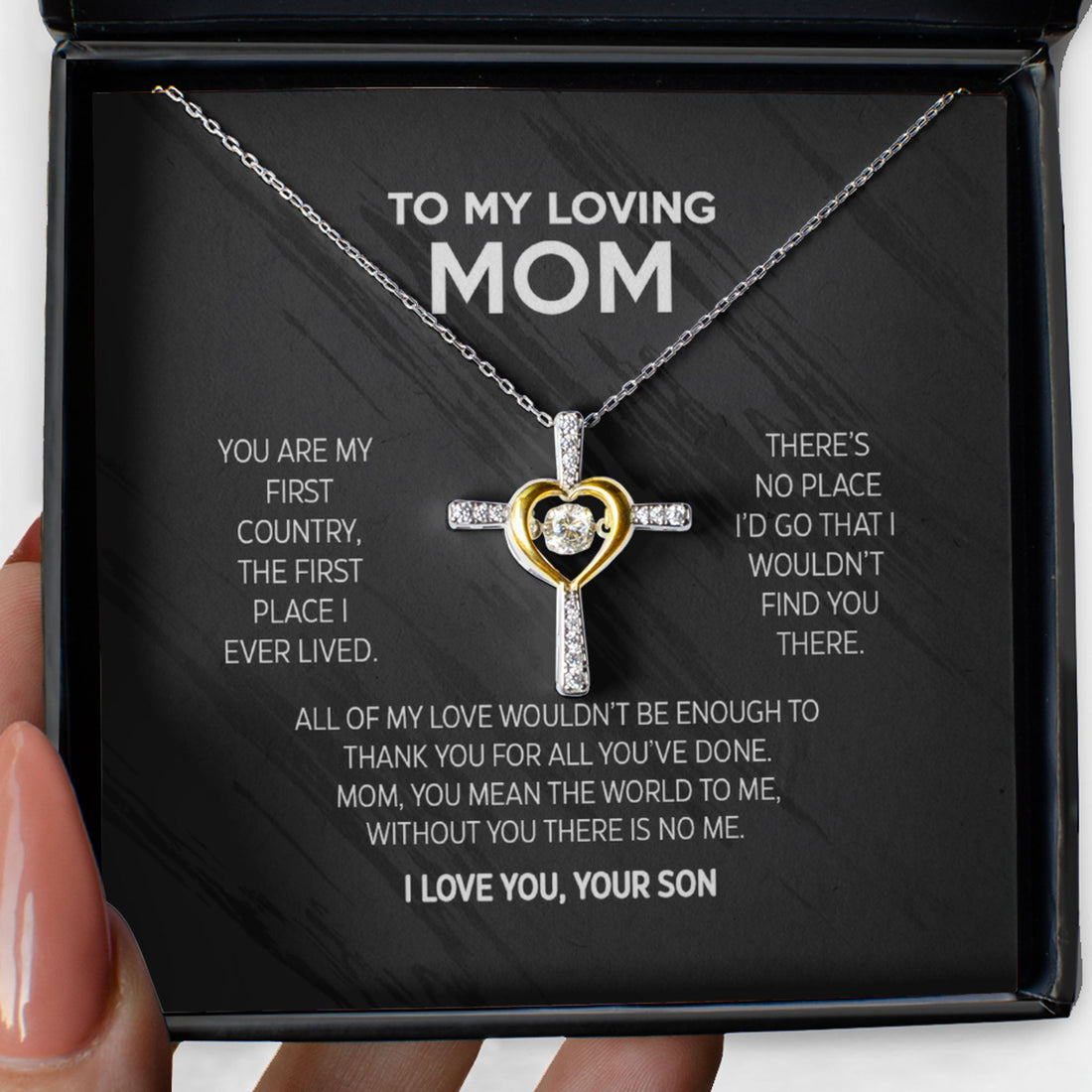 Gift for Mother from son Cross Dancing Necklace - You are my first country, the first place I ever lived