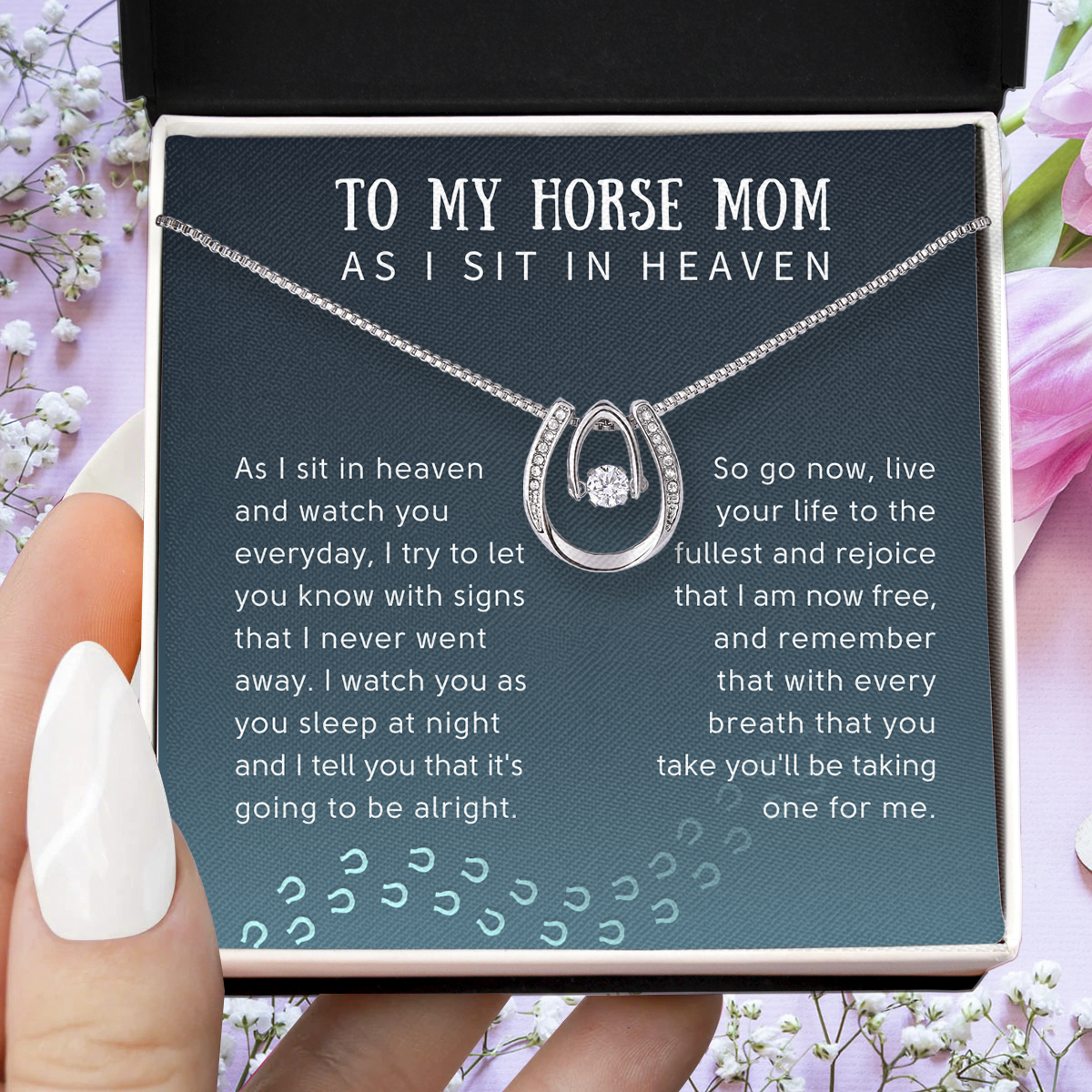 To My Horse Mom Lucky Horseshoes Necklace - Sympathy Gift for Horse Mom