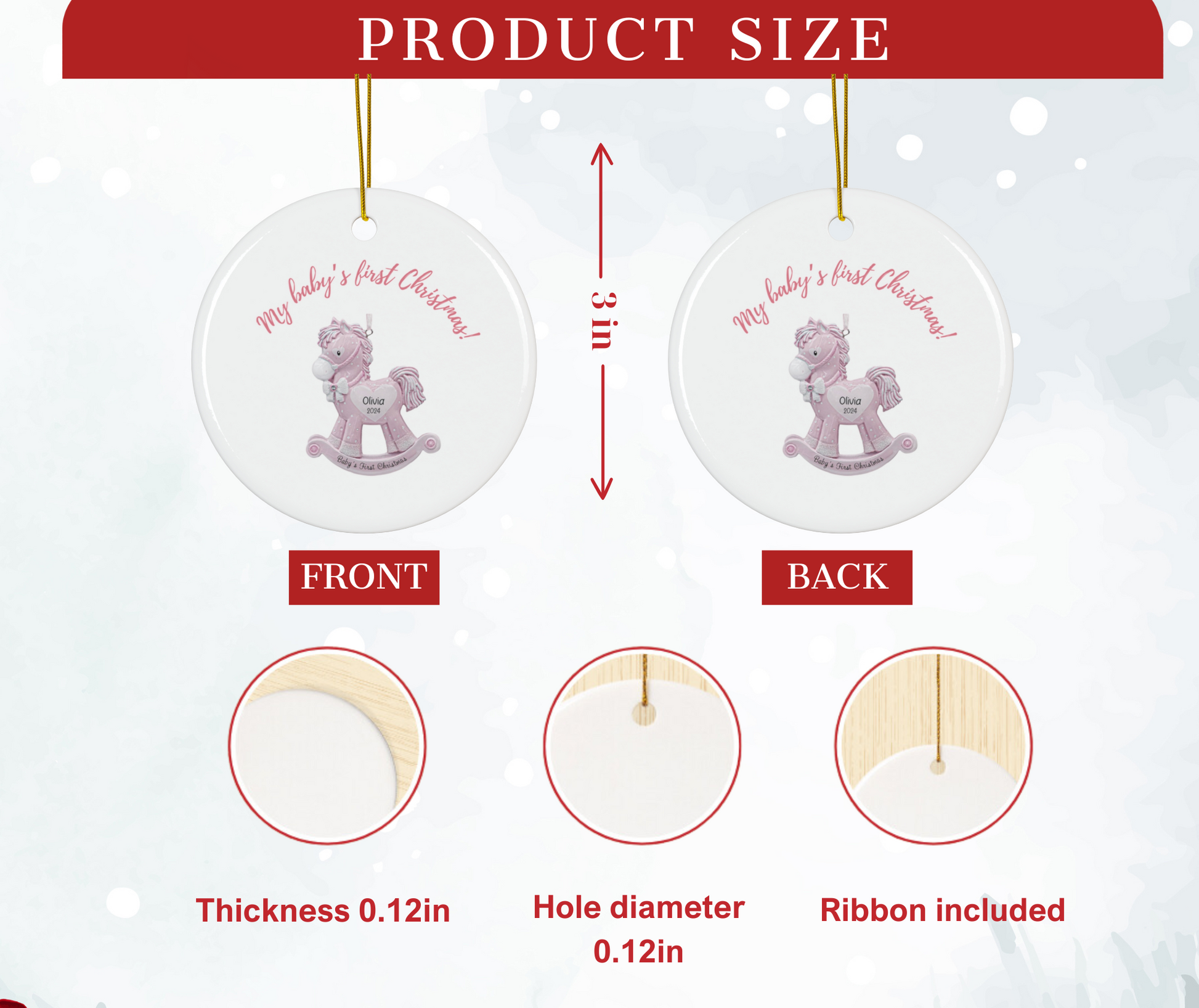 2025 Personalized Baby's First Christmas Circle Ceramic Ornament for baby girls