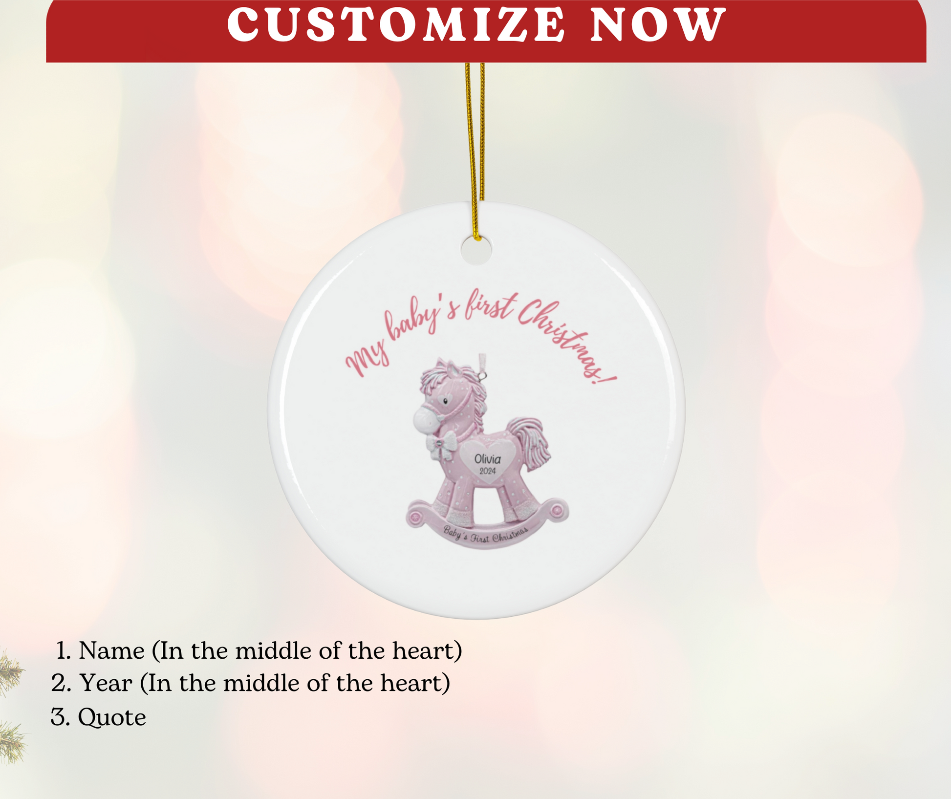 2025 Personalized Baby's First Christmas Circle Ceramic Ornament for baby girls