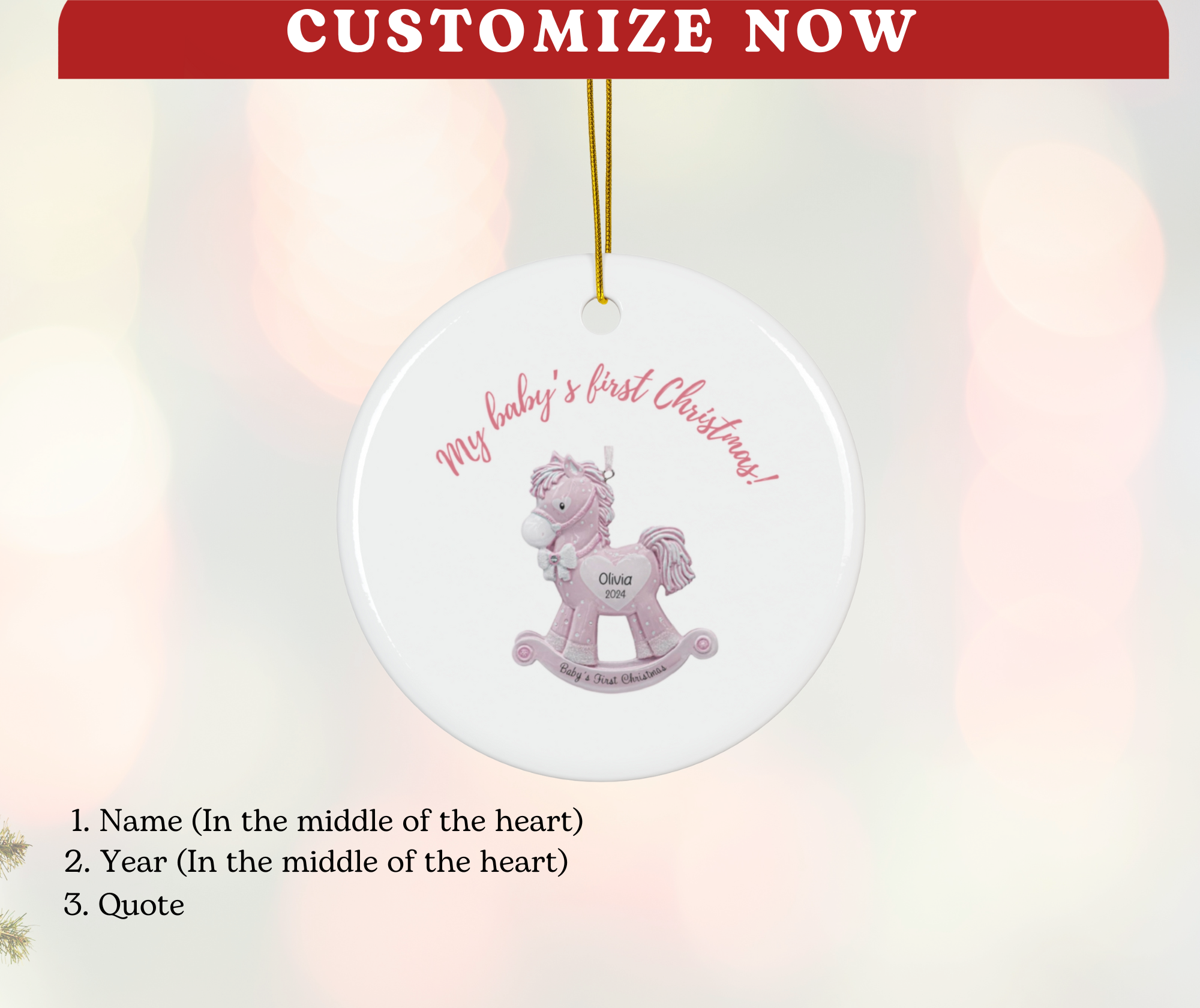 2025 Personalized Baby's First Christmas Circle Ceramic Ornament for baby girls