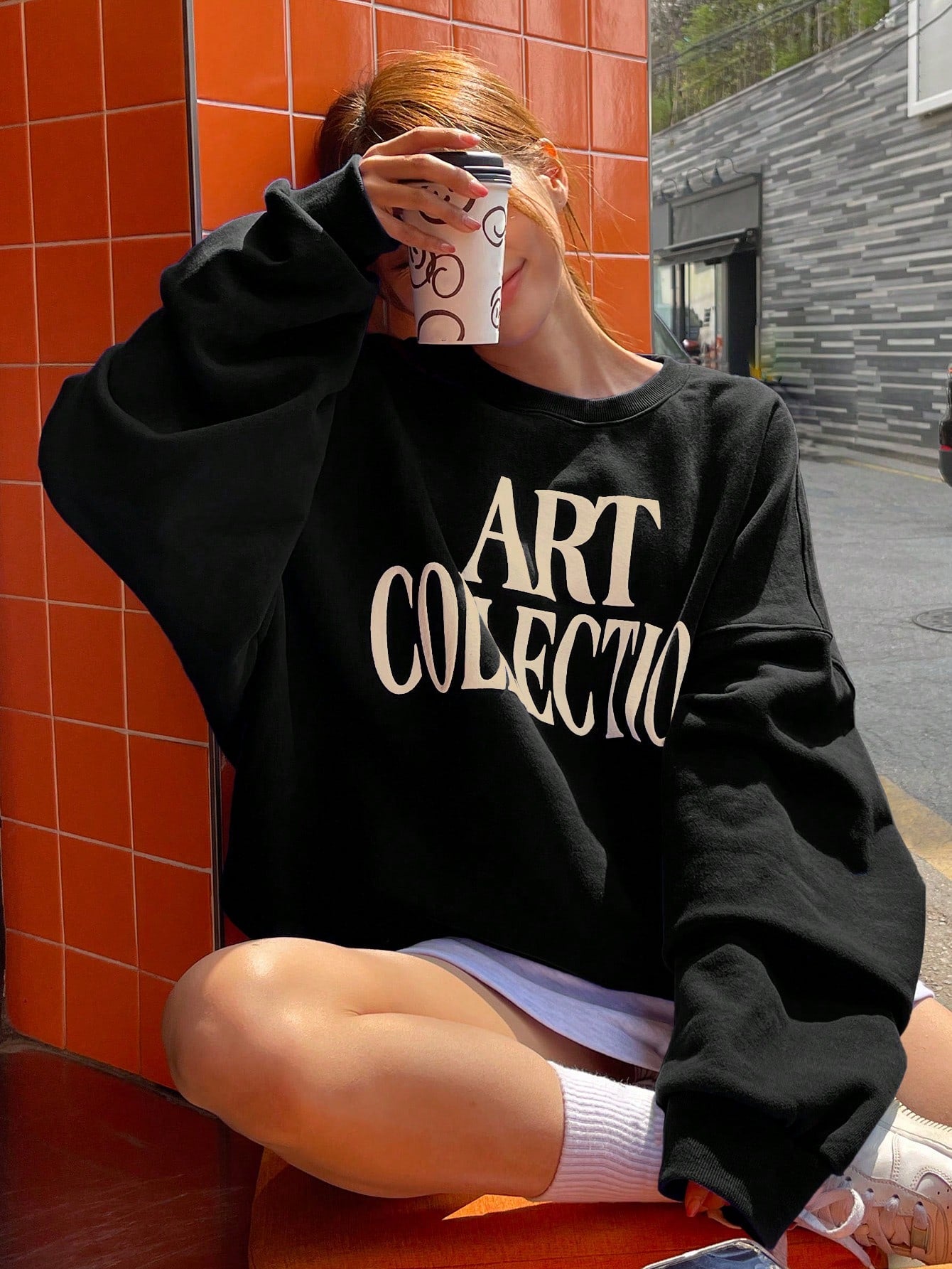 Crew Neck Letter Print Basic Sweatshirt