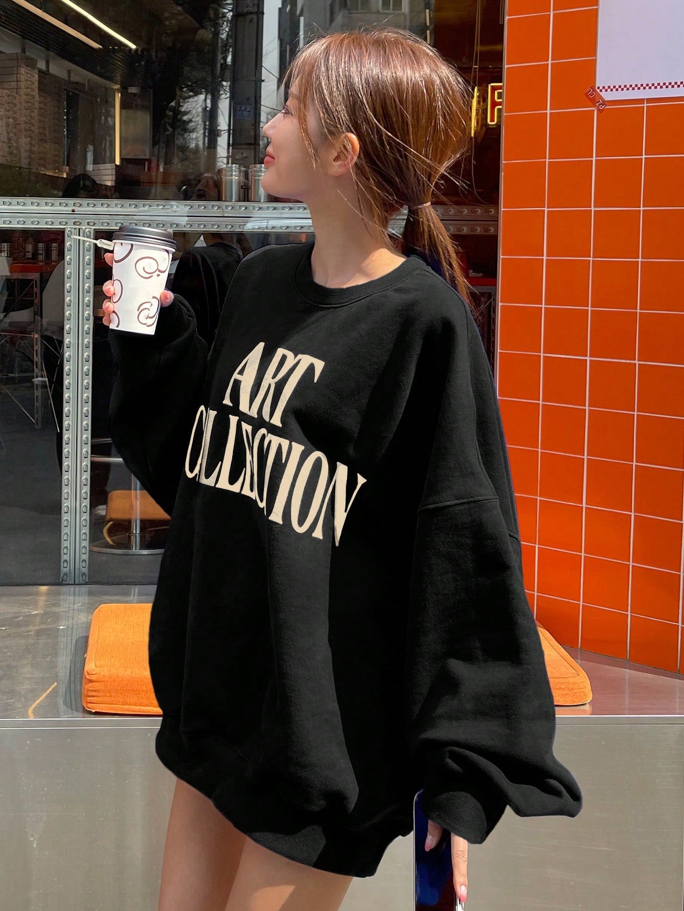 Crew Neck Letter Print Basic Sweatshirt