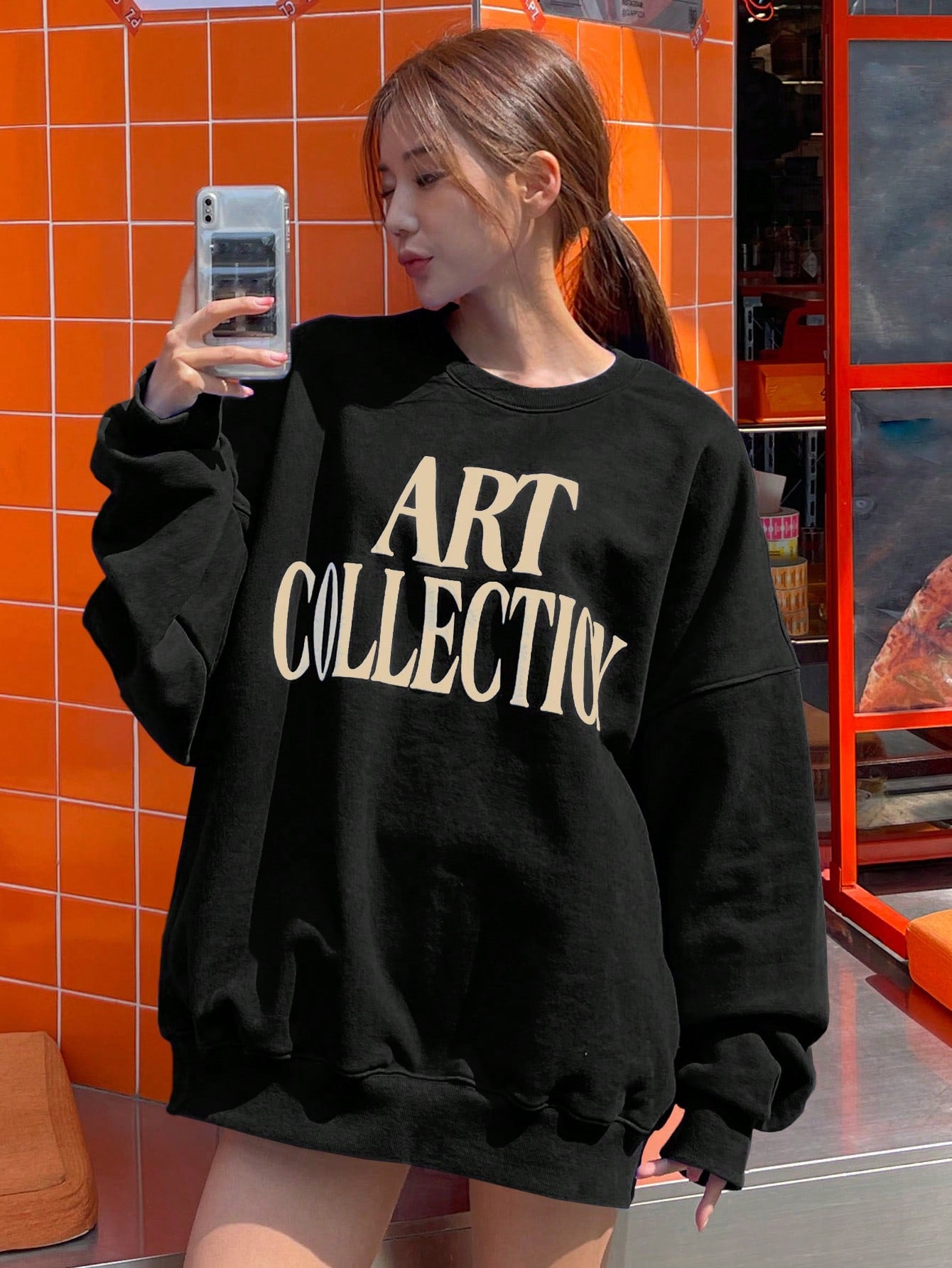 Crew Neck Letter Print Basic Sweatshirt